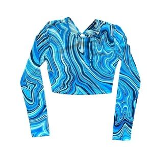 Streetwear Society Blue Patterned Cropped Top Small